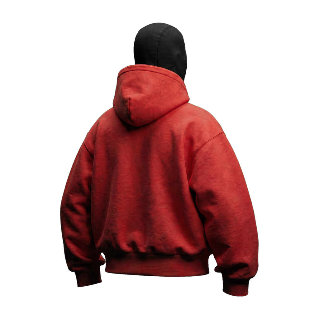 Vantera Fleece Shadow Hoodie — Red, black balaclava, back 3/4