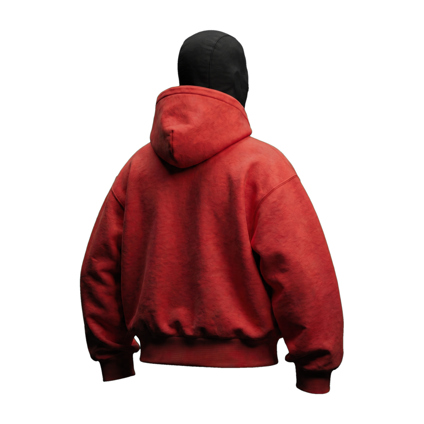 Vantera Fleece Shadow Hoodie — Red, black balaclava, back 3/4