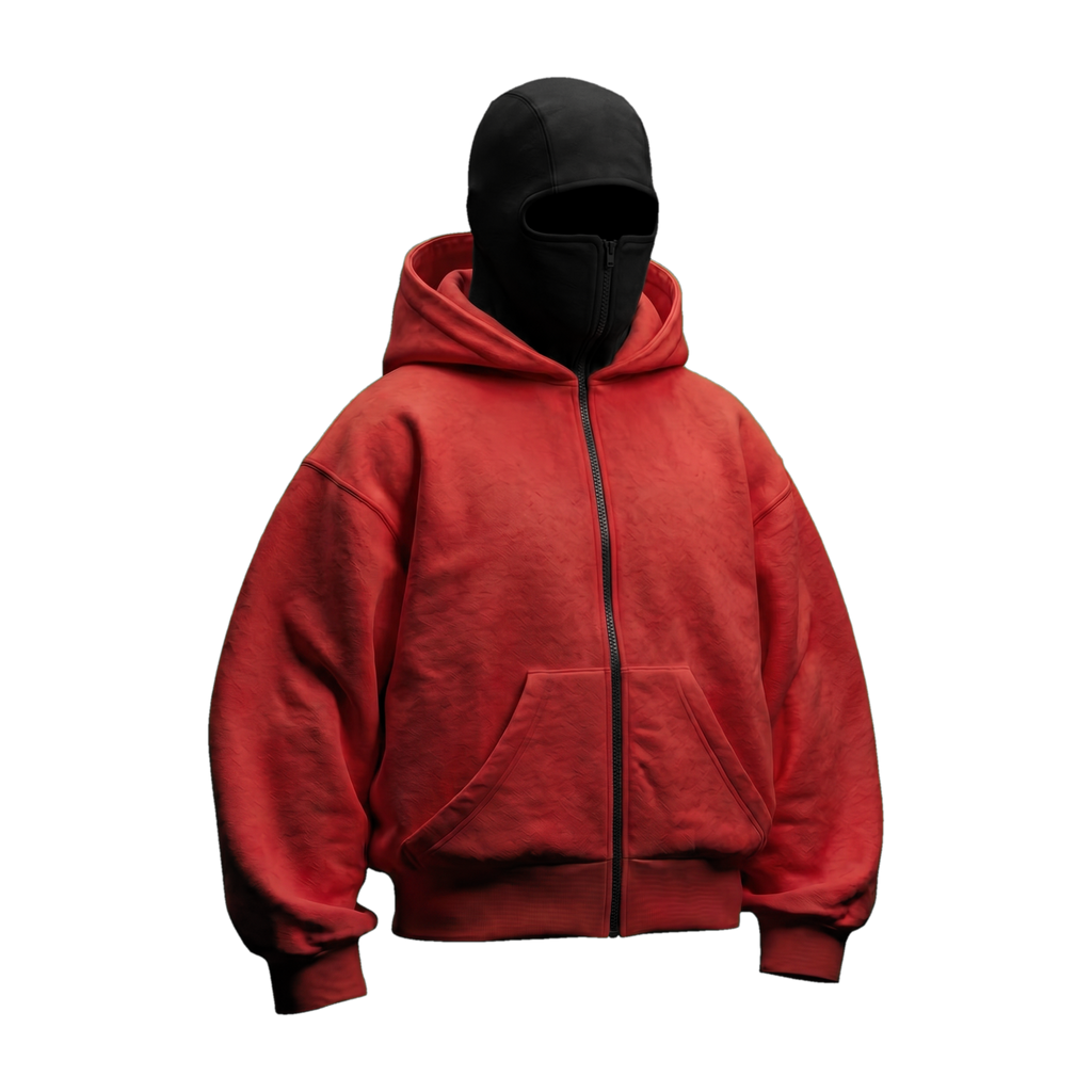 Vantera Fleece Shadow Hoodie — Red, black balaclava, front 3/4