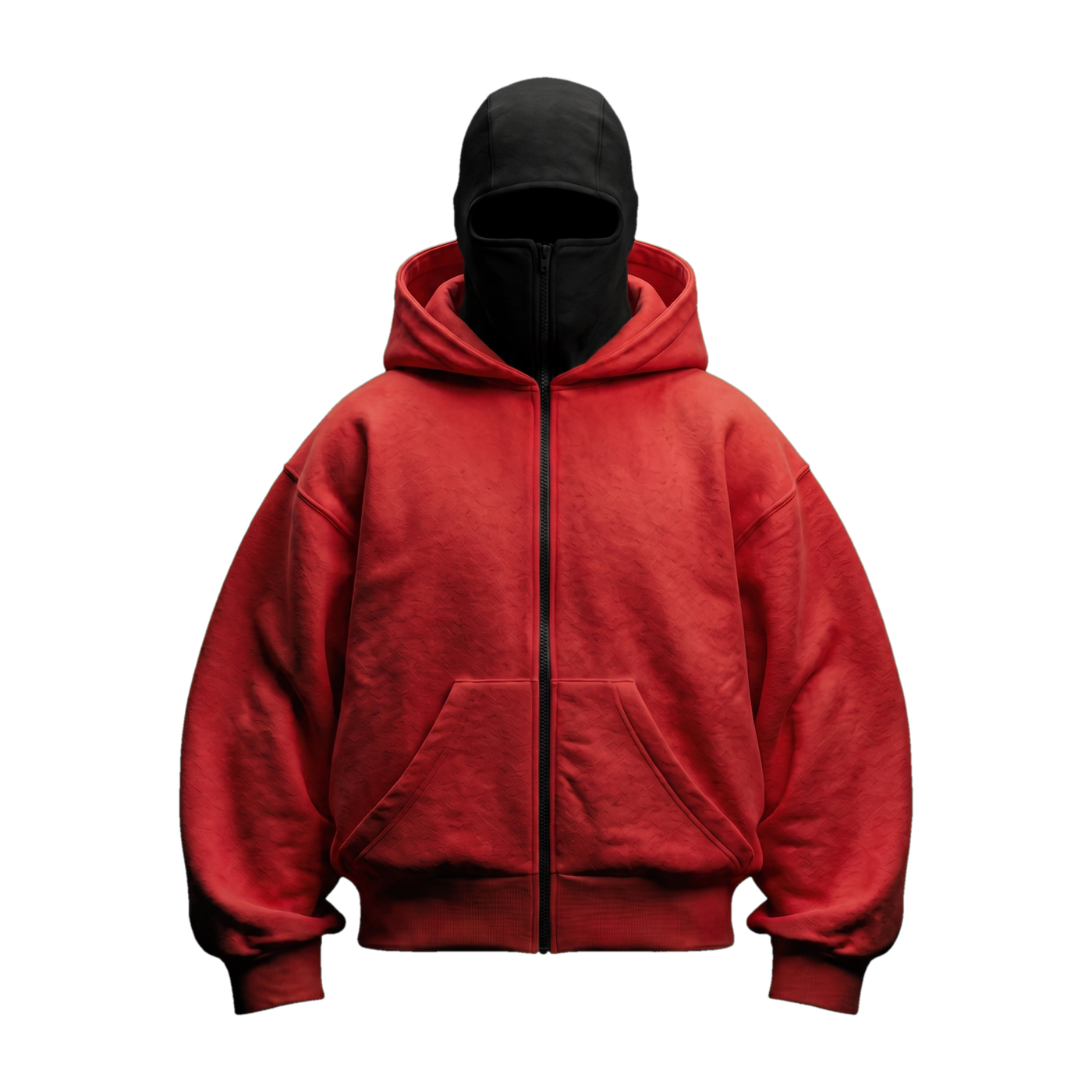 Vantera Fleece Shadow Hoodie — Red, black balaclava, front