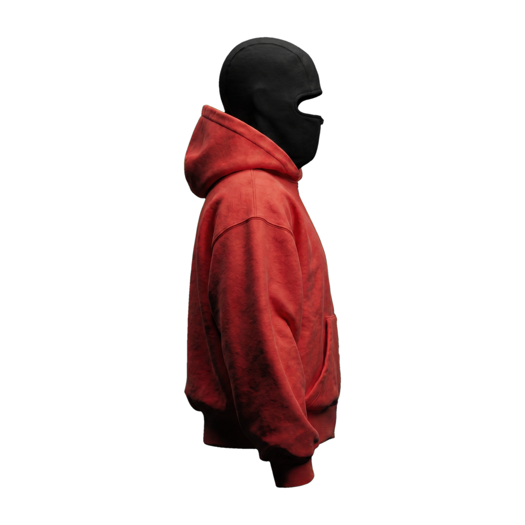 Vantera Fleece Shadow Hoodie — Red, black balaclava, side