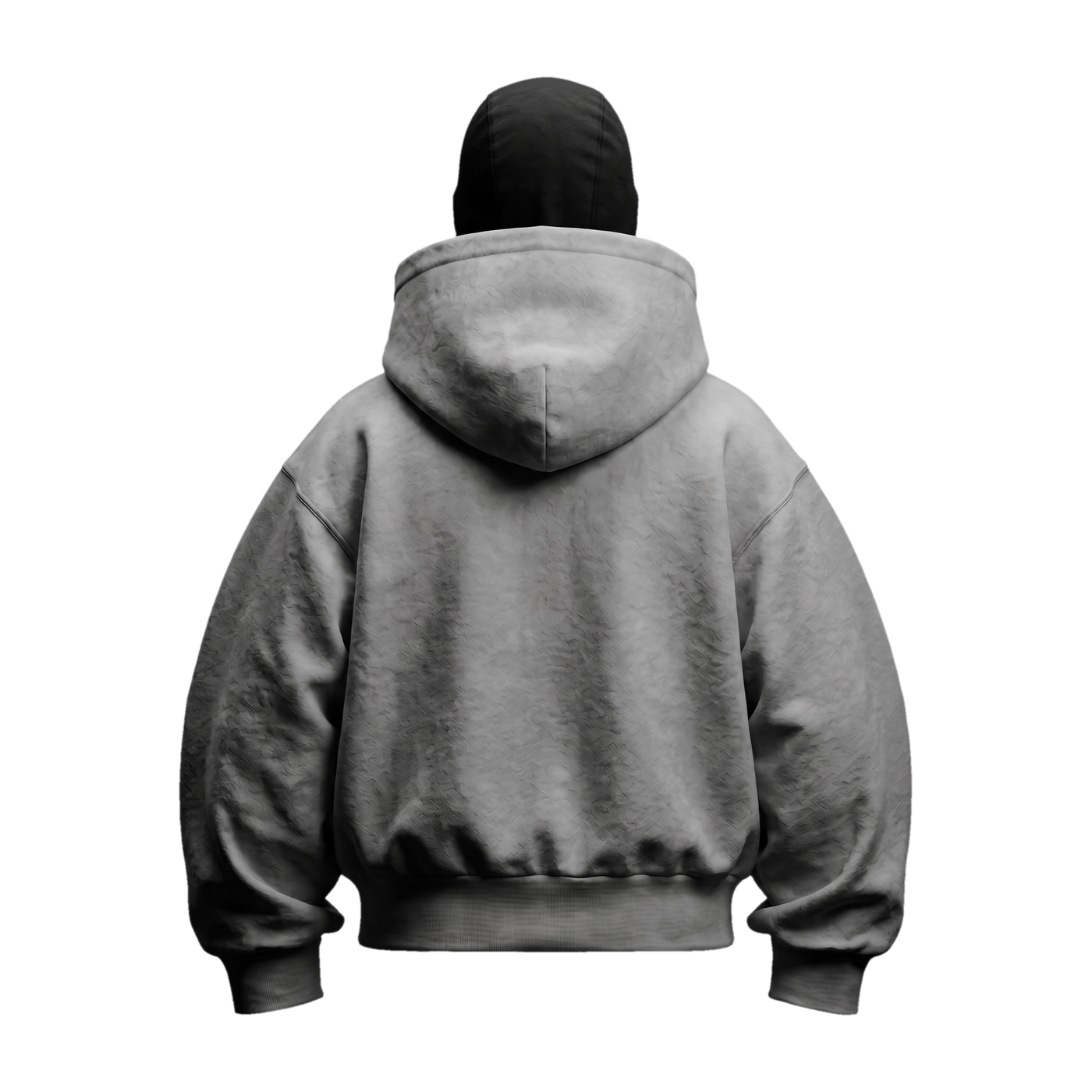 Vantera Fleece Shadow Hoodie — Stone (light grey), black balaclava, back